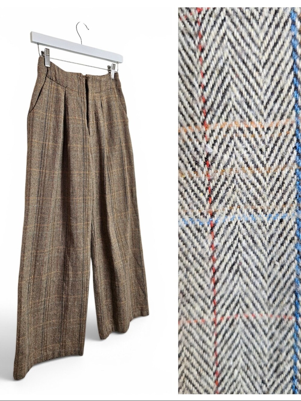 Sage The Label League of Her Own Plaid Wide Leg Trousers S Brown